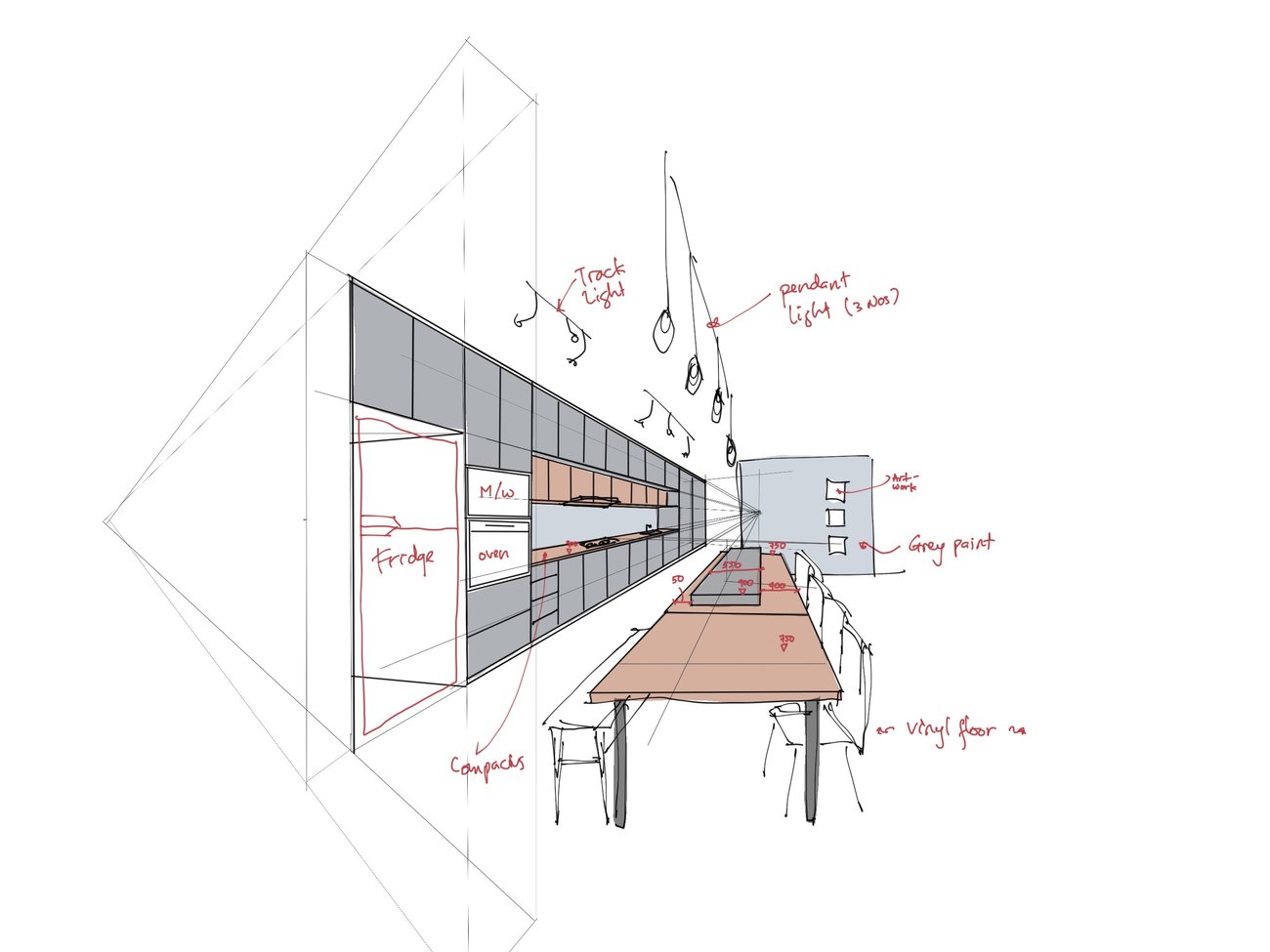 Hand-drawn interior design concept sketch by Creo Studio